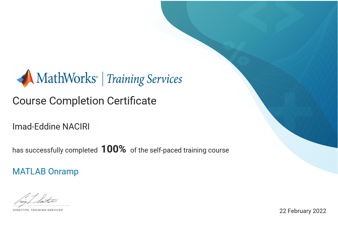 MATLAB Onramp Certificate